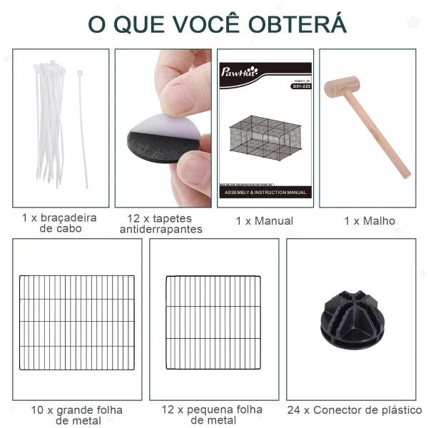 Recinto para Animais de Estimação DIY s com 22 Painéis e Porta Recinto Modular para Coelhos 105x70x45 cm Preto