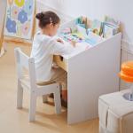 Secretária para Crianças de 3 e 6 Anos Conjunto de Mesa e Cadeira com Gaveta e Prateleira para Livros 70x50x75 cm Branco e Madeira