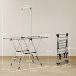 Estendal Vertical Dobrável com Laterais Ajustáveis em 5 Níveis 4 Suportes para Calçado 139x62,5x201 cm Prata