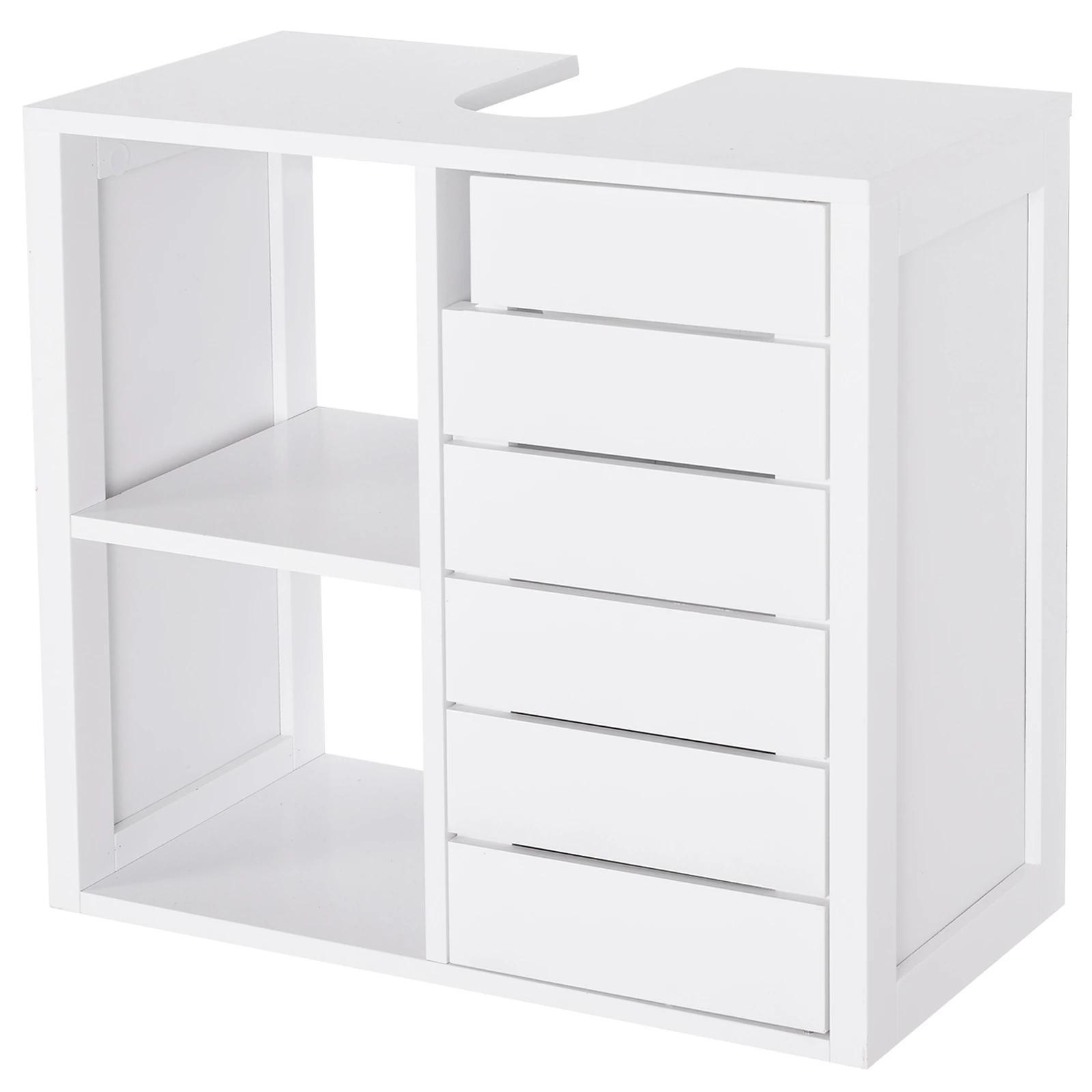 Móvel para Lavatório Pousar Suspenso com 2 Prateleiras Abertas e Armário com Prateleira Ajustável 60x30x54 cm Branco