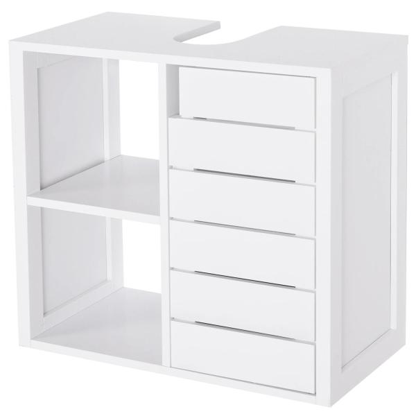 Móvel para Lavatório Pousar Suspenso com 2 Prateleiras Abertas e Armário com Prateleira Ajustável 60x30x54 cm Branco