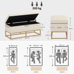 Banco de Armazenamento Retangular Estofado em Linho com Pés de Aço para Sala de Estar Dormitório 110x44x48 cm Bege