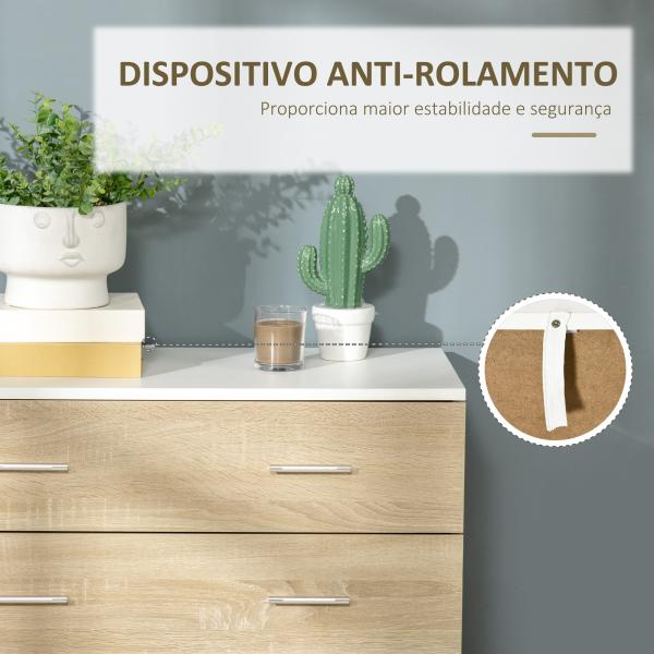 Cómoda com 4 Gavetas Cómoda Auxiliar de Armazenamento Moderna para Dormitório Corredor Sala de Estar 76x35x72cm Carvalho e Branco