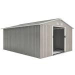 Abrigo de Jardim 340x386x200 cm 13,1 m² Abrigo de Exterior de Aço com Portas de Correr e Ventilações Cinza Claro