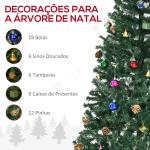 Árvore de Natal Artificial 150cm Ignífugo com 420 Ramos 48 Decorações Folhas de PVC e Suporte Metálico Verde