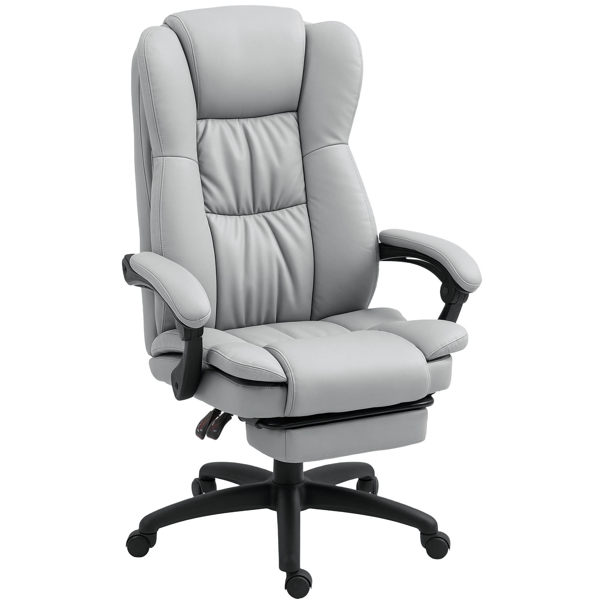 Cadeira de Escritório com Altura Ajustável 6 Pontos de Massagem e Apoio para os Pés Retrátil 68,5x68,5x113 - 121 cm Cinza