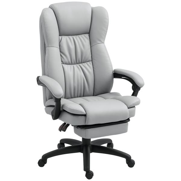 Cadeira de Escritório com Altura Ajustável 6 Pontos de Massagem e Apoio para os Pés Retrátil 68,5x68,5x113 - 121 cm Cinza