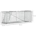 Armadilha para Animais Vivos Dobrável 93x31x34,5 cm Gaiola de Captura com Porta e Alça para Coelhos Roedores Prata