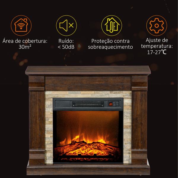 Lareira Elétrica 1800W com Efeito de Chama Realista e Proteção Contra Superaquecimento 80x21,6x67,8 cm Marrom