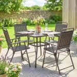 Conjunto de 4 Cadeiras Dobráveis para Jardim com Apoios de Braços Encosto e Assento Estrutura Metálica 55x63x93 cm Castanho