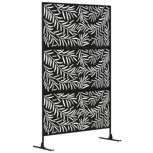 Biombo de 3 Peças Separador de Ambiente com Desenho em Ramos Biombo para Exterior 122x45x198 cm Preto