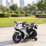 Mota Elétrica com Licença HONDA para Crianças de 3 - 5 Anos Mota a Bateria 6V com Farol Buzina Música 90x44x52cm Branco