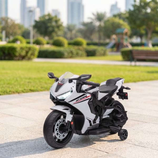 Mota Elétrica com Licença HONDA para Crianças de 3 - 5 Anos Mota a Bateria 6V com Farol Buzina Música 90x44x52cm Branco