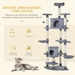 Árvore Arranhador para Gatos Grande 60x60x200cm com 2 Cavernas 2 Redes Cama Múltiplas Plataformas Postes Arranhadores de Sisal Natural e Bolas de Brinquedo Cinza
