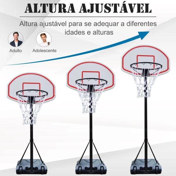 Tabela de basquetebol dobrável e ajustável em altura 150 - 210 cm branco preto e vermelho