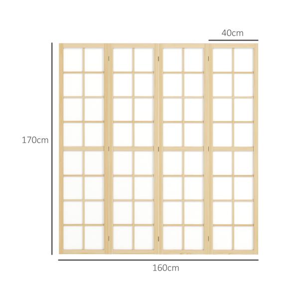 Biombo Dobrável de 4 Painéis Separador de Ambientes de Interior para Sala de Estar Dormitório e Escritório 160x170 cm Madeira e Branco