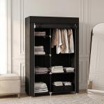 Roupeiro de Tecido Dobrável com 6 Prateleiras e 1 Barra de Pendurar para Dormitório Vestidor 103x43x162,5 cm Preto