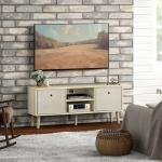 Móvel de TV para Televisores de até 50 Polegadas com 2 Gavetas de Tecido 2 Prateleiras Abertas 110x29x46,5 cm Madeira Clara e Bege