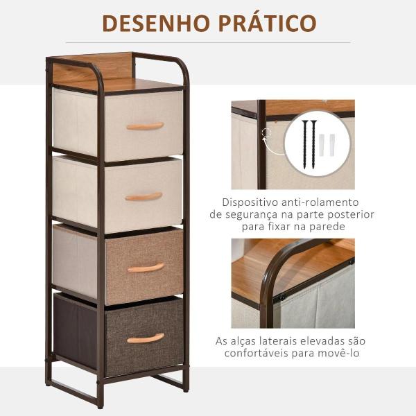 Cómoda de Tecido com 4 Cestos Removíveis e Dobráveis Base Elevada Móvel de Armazenamento para Dormitório Sala de Estar 31x29x99cm Multicor