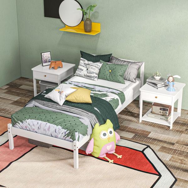 Estrutura de Cama de Madeira Estrado de Cama de Solteiro para Colchão 190x90 cm Carga 120 kg 198x96x70 cm Branco