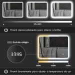 Espelho de Casa de Banho com Luz LED 80x60 cm Bluetooth 3 Cores de Luz Relógio Digital Função Antiembaciamento Função de Memória Prata