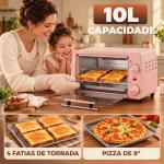 Forno Elétrico de Bancada 10 L 750 W com Temperatura até 230 °C e Temporizador 36,5x26x22 cm Rosa