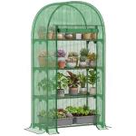 Estufa de Jardim com 4 Prateleiras Metálicas Porta Enrolável e Cobertura de PE Estufa de Varanda para Cultivo de Plantas Flores 80x49x160cm Verde