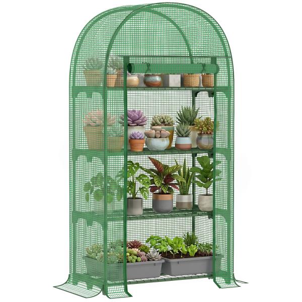 Estufa de Jardim com 4 Prateleiras Metálicas Porta Enrolável e Cobertura de PE Estufa de Varanda para Cultivo de Plantas Flores 80x49x160cm Verde