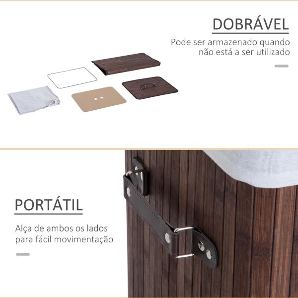Cesto de Roupa de Bambu Dobrável Cesto para Roupa Suja 70L com Tampa e Bolsa Amovível 40x30x60 cm Bambu