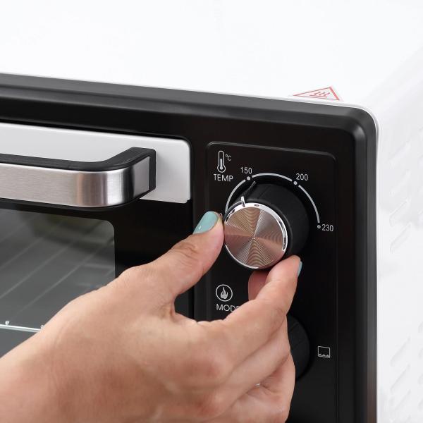 Mini Forno 16 L 1400 W com 3 Modos de Aquecimento Temperatura até 230°C Temporizador 60 Minutos Bandeja para Assar e Grade 44x32x28,1 cm Branco e Preto