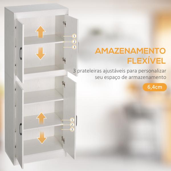 Armário de Cozinha Móvel Auxiliar de Cozinha com 4 Portas e 5 Prateleiras Estilo Moderno Anti - Tombo 60x36x168cm Branco