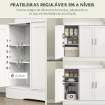Armário de Cozinha com 2 Portas de Vidro Bancada Ampla para Micro - ondas Compartimentos Abertos Prateleiras Ajustáveis Branco