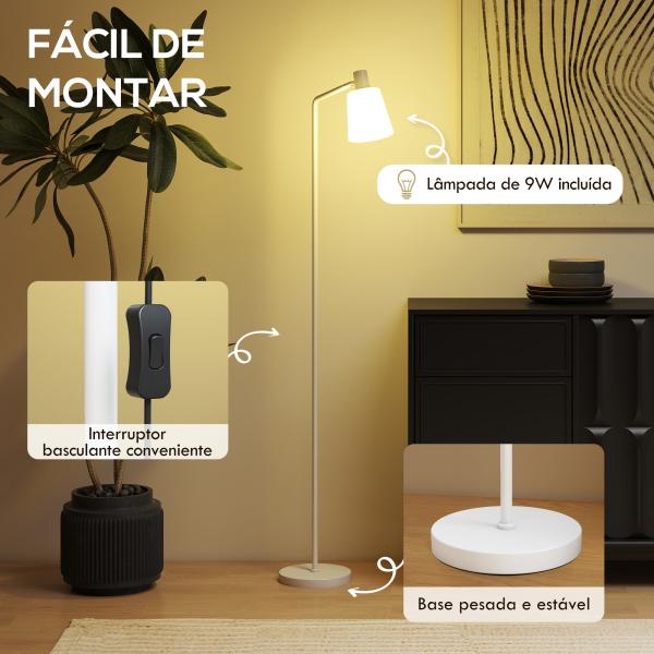 Candeeiro de Pé LED Regulável com Ecrã Giratório 350° 3 Temperaturas de Cor 3000K/4000K/6500K 45x21x148 cm Branco