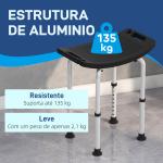 Banco de Duche com Altura Ajustável em 8 Posições com Base de Borracha Antiderrapante 50x36x39,5 - 56,5 cm Preto