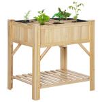Horta Urbana de Madeira Mesa de Cultivo com 6 Compartimentos e Prateleira Inferior para Plantas e Flores em Jardim Terraço Exterior Capacidade 80 kg 78,5x58x81 cm Cor Natural