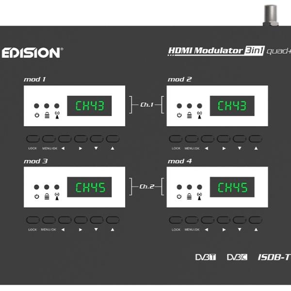 Modulador Digital HDMI QUAD+ FULL HD 1080p c/ Displays p/ DVB - T, DVB - C e ISDB - T MPEG4 - EDISION