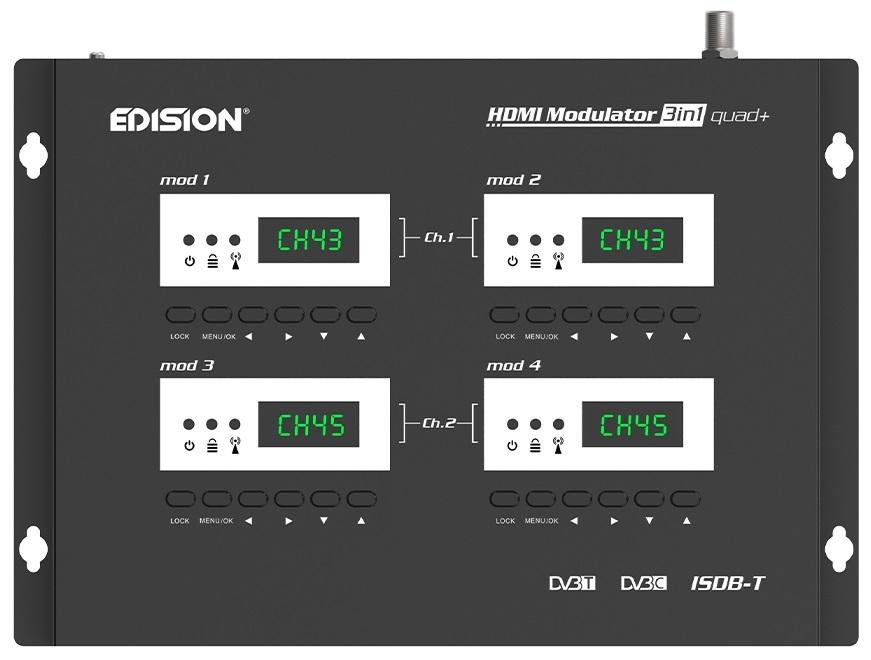 Modulador Digital HDMI QUAD+ FULL HD 1080p c/ Displays p/ DVB - T, DVB - C e ISDB - T MPEG4 - EDISION