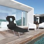 Espreguiçadeira de Jardim Reclinável e Dobrável com Orifício de Leitura Apoio para Cabeça e Encosto Ajustável em 4 Níveis para Praia 182x56x24,5 cm Preto