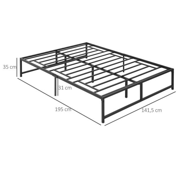 Estrutura de Cama Dupla de Metal para Colchão 137/135x190 cm com Pés de 31 cm Estrutura de Cama de Casal 141,5x195x35cm Preto