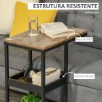 Mesa Auxiliar Industrial em Forma de C com Rodas Prateleiras Abertas e Estrutura de Aço 51x33x66 cm Marrom Escuro e Preto