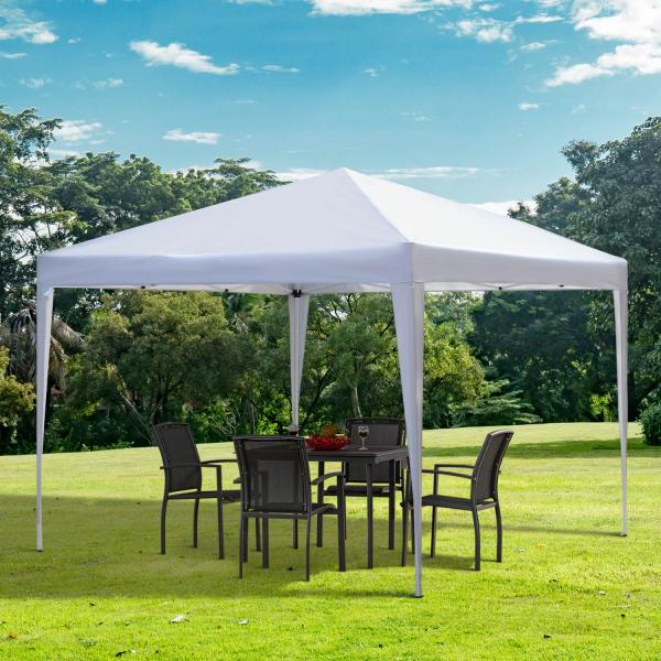 Tenda Dobrável 2,95x2,95 cm com Bolsa de Transporte Altura Ajustável Anti - UV e Impermeável para Terraço Pátio Branco Prateado