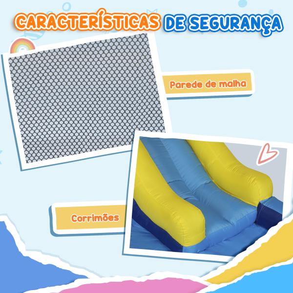 Castelo Insuflável com Insuflador 5 em 1 com Escorrega Piscina Parede de Escalada e Canhão de Água 360x250x195 cm Multicor