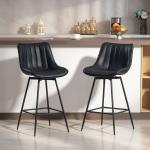 Conjunto de 2 Bancos de Bar Giratórios com Encosto Curvado e Apoio para os Pés Estofados em PU 47x54,5x97,5 cm Preto