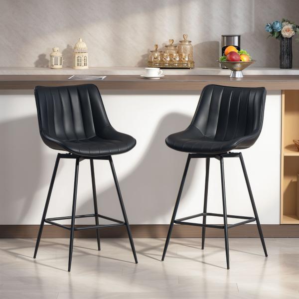 Conjunto de 2 Bancos de Bar Giratórios com Encosto Curvado e Apoio para os Pés Estofados em PU 47x54,5x97,5 cm Preto