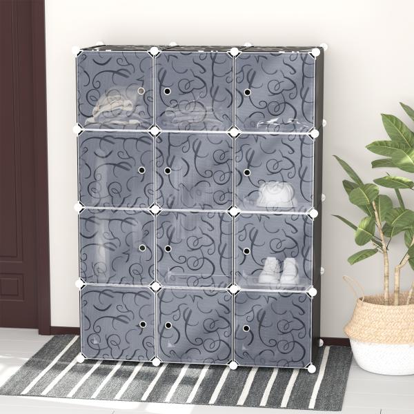 Armário modular de plástico 12 Cubos com Portas para Armazenamento de Roupas Armário Organizador para Brinquedos 111x47x145cm