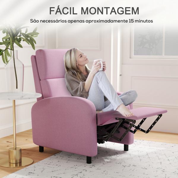 Poltrona Relax Reclinável até 160° Poltrona Reclinável Manual com Apoio para os Pés 64x86x102 cm Rosa