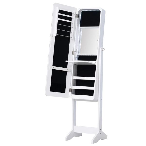 Armário para Joias Luzes LED de luz Reclinável Madeira 30x36x146cm cor Branco