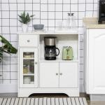 Aparador Moderno com Porta de Vidro Gaveta Prateleira Aberta e Prateleiras Ajustáveis Móvel Auxiliar 80x30x82cm Branco