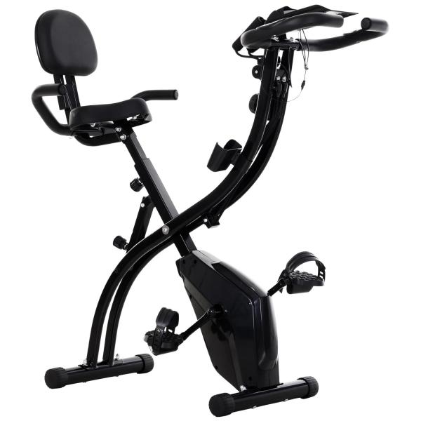 Bicicleta ergométrica dobrável ajustável em altura e resistência com tela LCD e assento com encosto 51x97x115 cm Preto