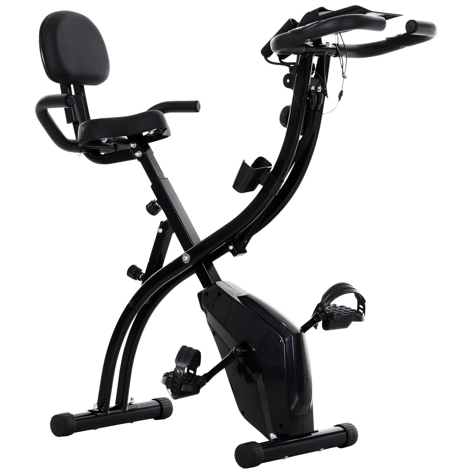 Bicicleta ergométrica dobrável ajustável em altura e resistência com tela LCD e assento com encosto 51x97x115 cm Preto
